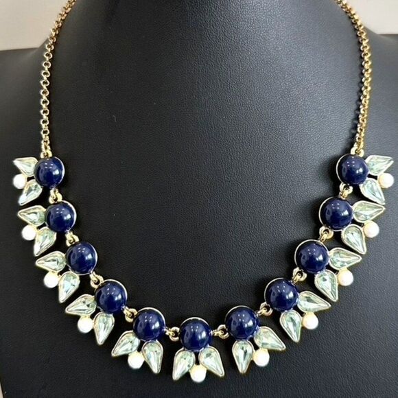 J. Crew Blue Crystal Geometric Statement Necklace - Picture 1 of 5